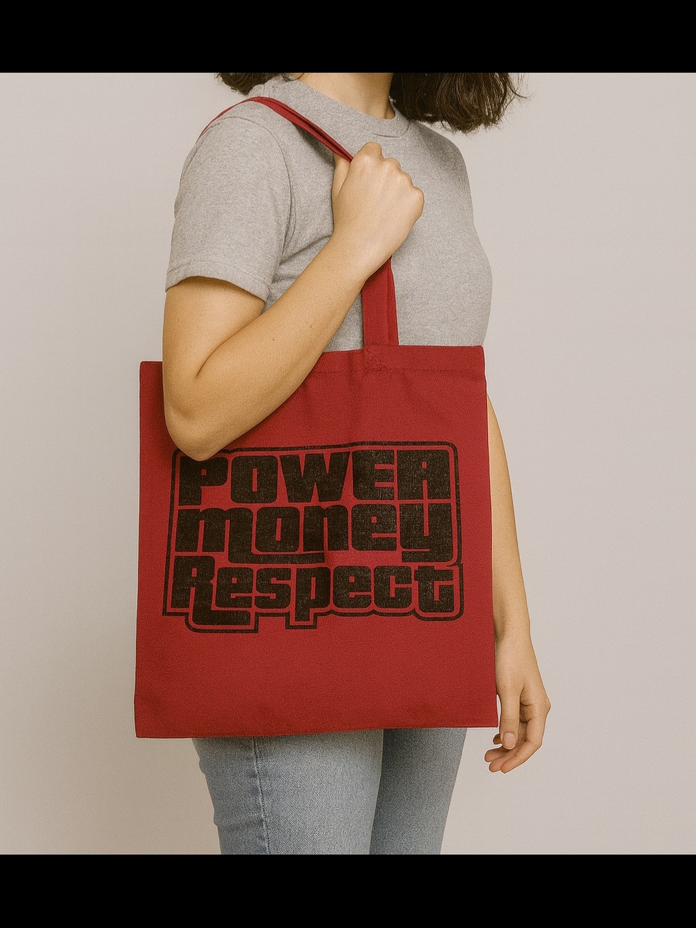 Red Graphic Tote Bag with Bold Black Print